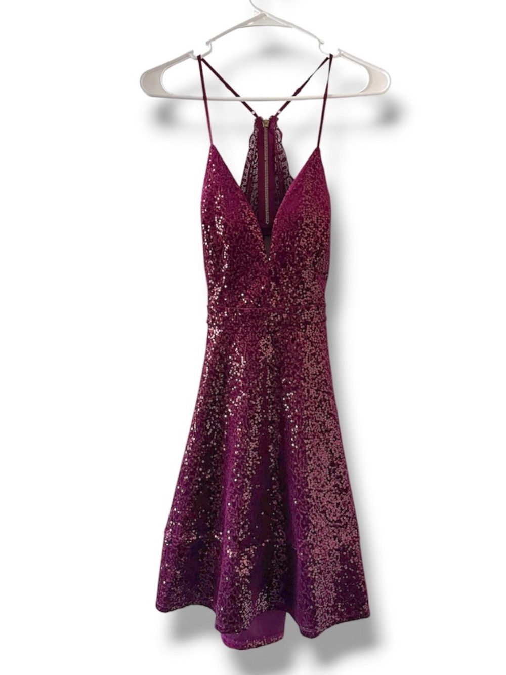 Honey & Rosie Plum Sequin Halter Lace Back Mini Dress Womens Sz Small Homecoming